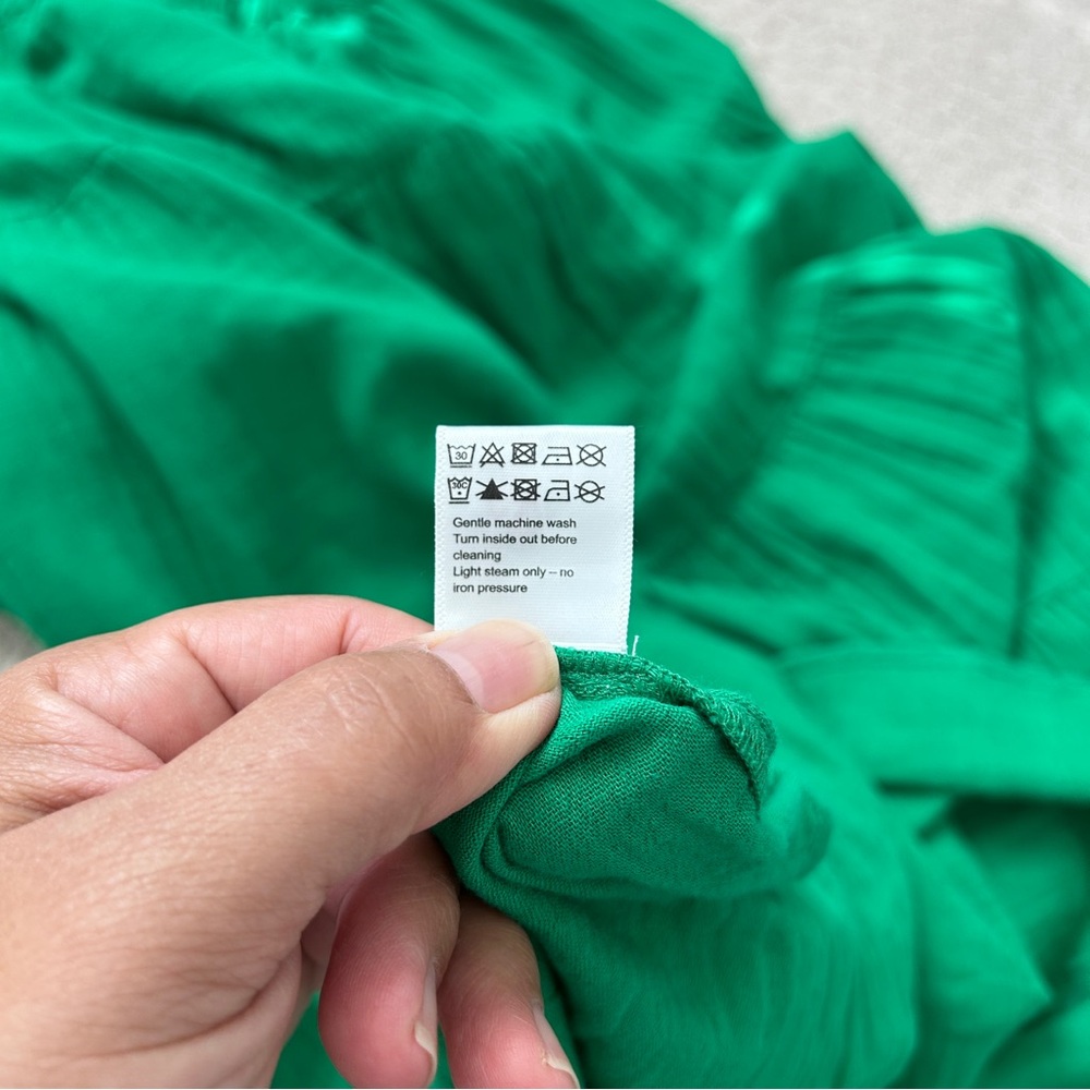 Me + Em Dress 12 Maxi Cheesecloth Cut Out Pockets Tiered Sleeveless Ruffle Green - Picture 14 of 15